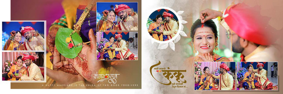 Traditional Marathi wedding album spread design 08, 12x36 PSD preview