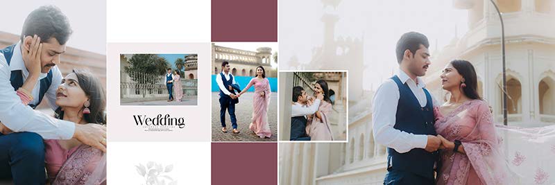 Bride and groom portrait wedding album template in Photoshop
