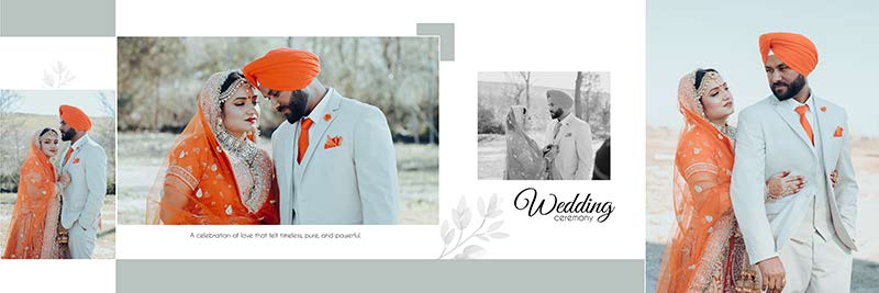 Wedding couple portrait 12x36 album design PSD template
